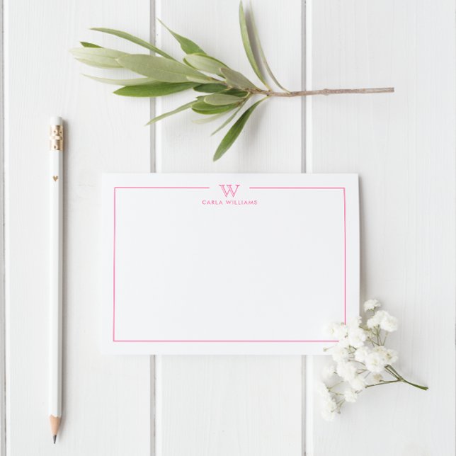 Pink Formal Classic Family Monogram Minimalist  Note Card (Creator Uploaded)
