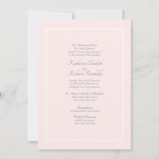 Pink Formal Wedding Invitation Divorced Parents  (Front)