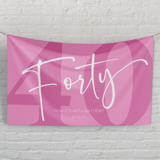 Pink Forty 40th Fortieth Birthday Party Banner (Creator Uploaded)
