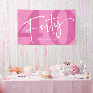 Pink Forty 40th Fortieth Birthday Party Banner