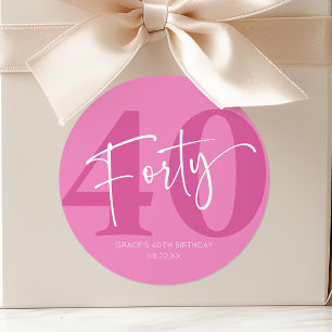 Pink Forty 40th Fortieth Birthday Party Favor Classic Round Sticker