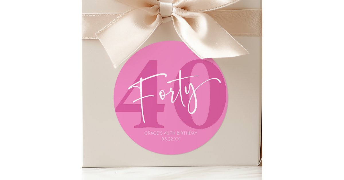 Pink Forty 40th Fortieth Birthday Party Favor Classic Round Sticker ...
