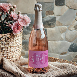 Pink Forty 40th Fortieth Birthday Party Gift Sparkling Wine Label