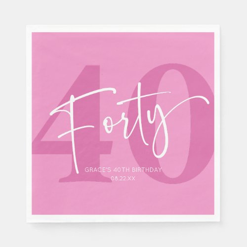 Pink Forty 40th Fortieth Birthday Party Napkins