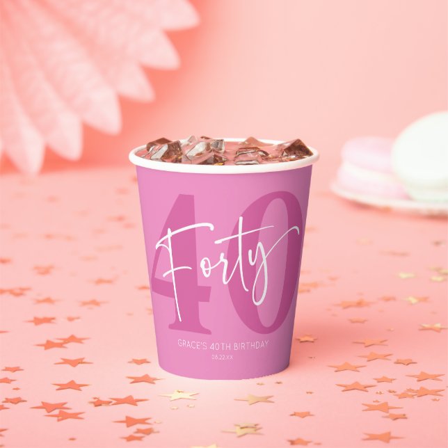 Pink Forty 40th Fortieth Birthday Party Paper Cups (Insitu)