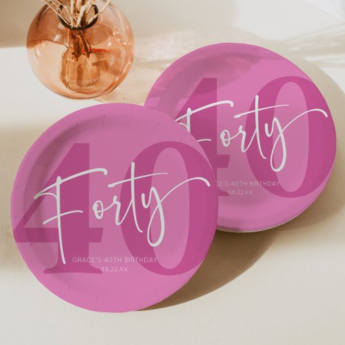 Pink Forty 40th Fortieth Birthday Party Paper Plates