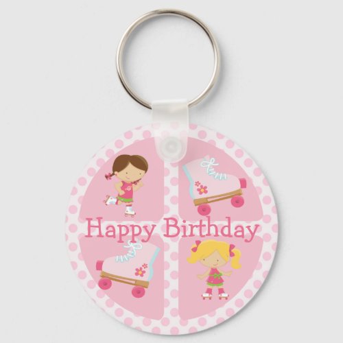 Pink Four Square Rollerskating Birthday Keychain