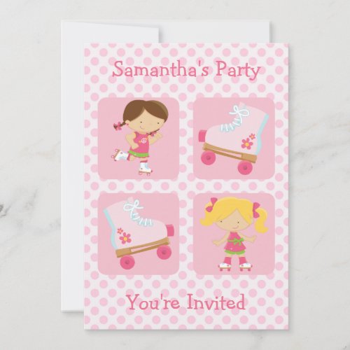 Pink Four Square Rollerskating Party Invitation