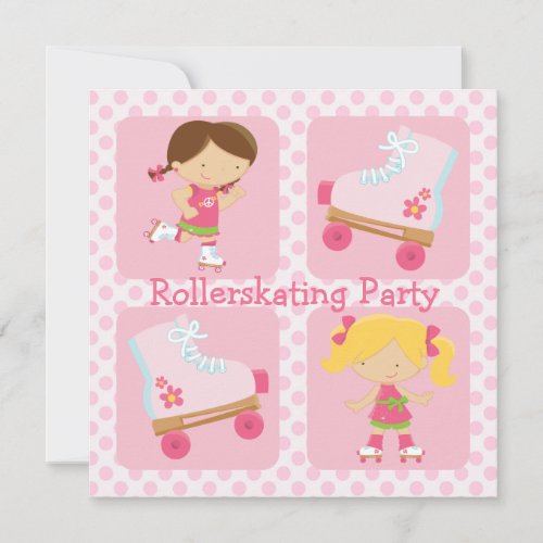 Pink Four Square Rollerskating Party Invitation