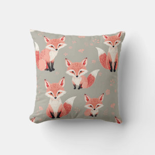 Pink Fox Baby Nursery Cute Woodland Animal Pattern Throw Pillow