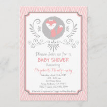 Pink fox baby shower invitation