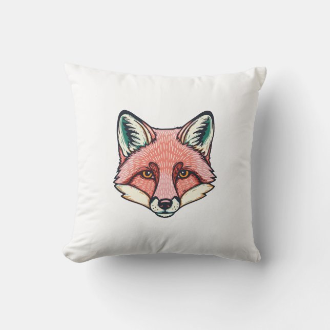 Pink fox Face Throw Pillow (Front)