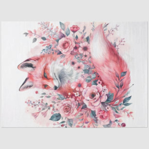 Pink Fox Floral Watercolor Art Tissue Paper