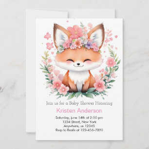 Pink Fox Meadow Blissful Boho Girl Baby Shower Invitation