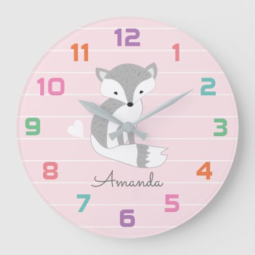 Pink Fox Nursery Decor Wall Clock