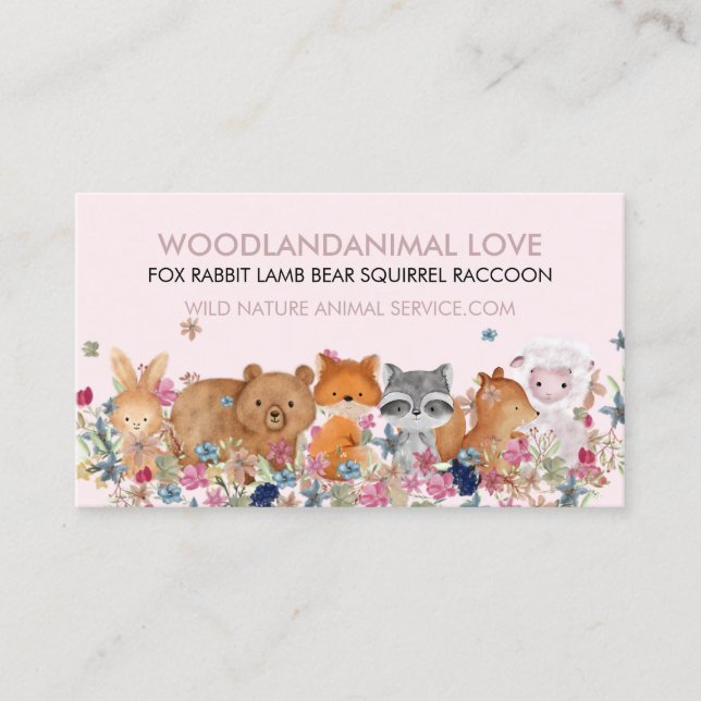 Pink FOX RABBIT LAMB BEAR SQUIRREL veterinary Business Card (Front)