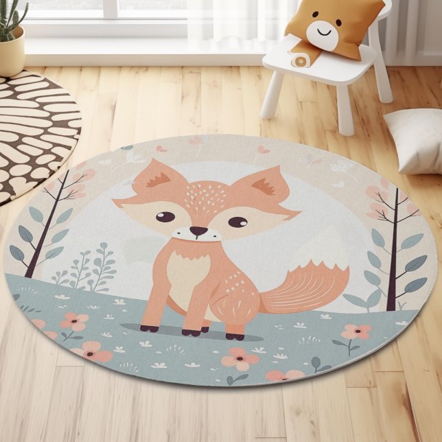 Pink Fox, Woodland Animal, Baby Girl Nursery Decor Rug (Woodland Animal Fox, Baby Girl Shower Nursery Area Rugs,)