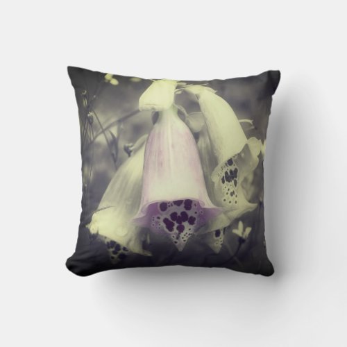 Pink Foxglove Flower Black And White Partial Color Throw Pillow