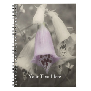 Pink Foxglove Flower In Black And White Notebook