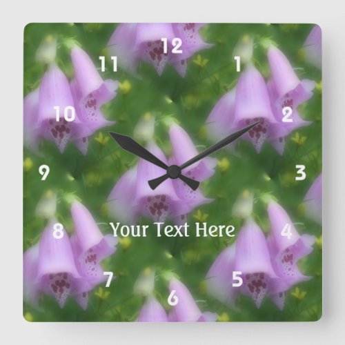 Pink Foxglove Flowers Nature Art Pattern Square Wall Clock