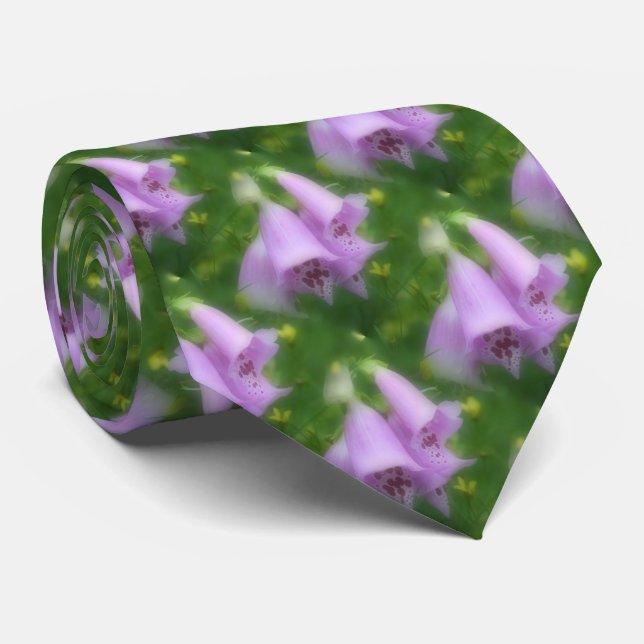 Pink Foxglove Flowers Nature Pattern Tie (Rolled)