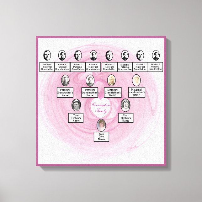 Pink Fractal Heart Design Oval Photos Family Tree  Canvas Print (Front)