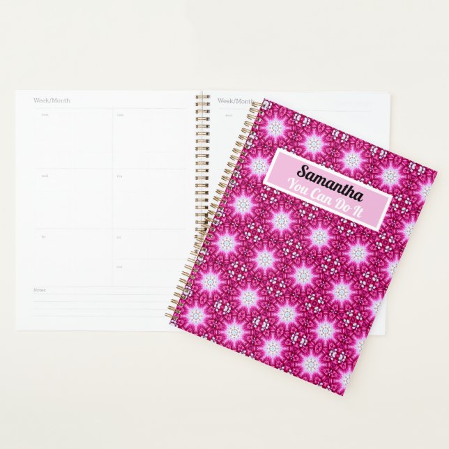 Pink Fractal mandala - floral personalized Planner (Display)
