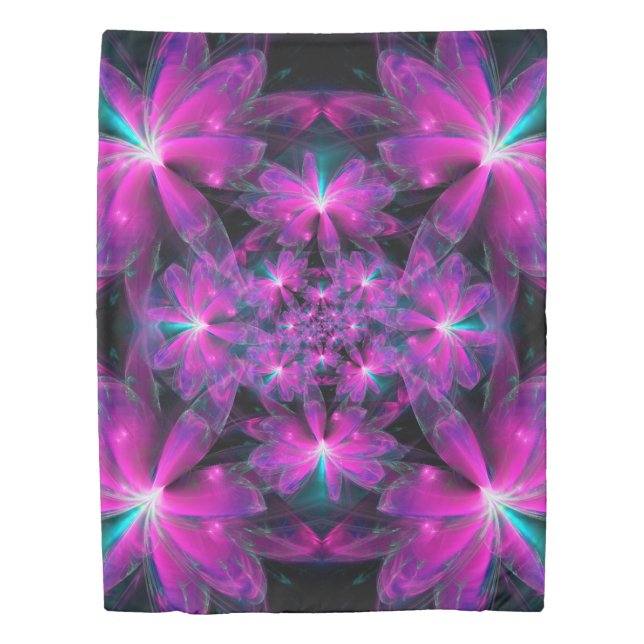 Pink Fractal Water Lily Duvet Cover (Front)