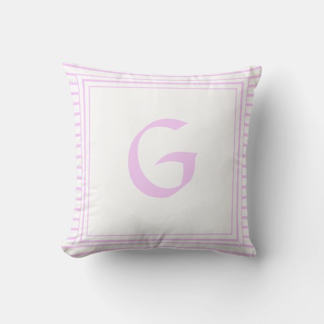 Pink Frame Monogram Letter Stripes Cushion (Front)