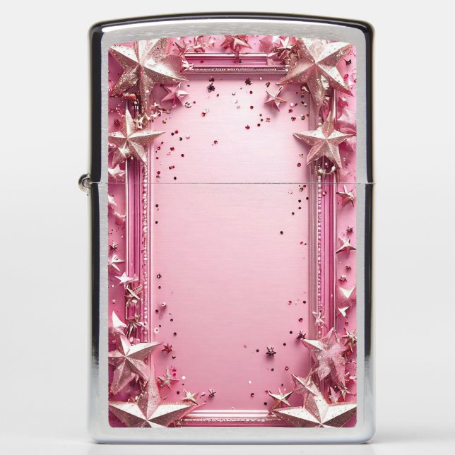 Pink Frame with Glittering Stars Zippo Lighter (Front)