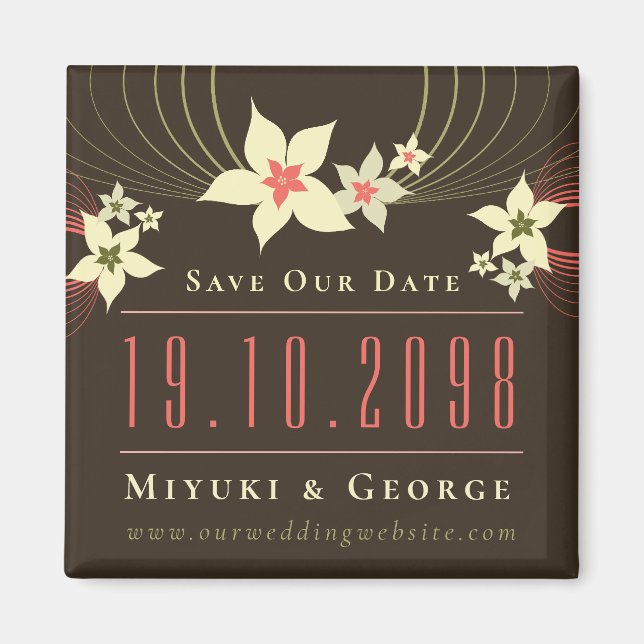 Pink Frangipani Beach Wedding Save The Date Magnet (Front)