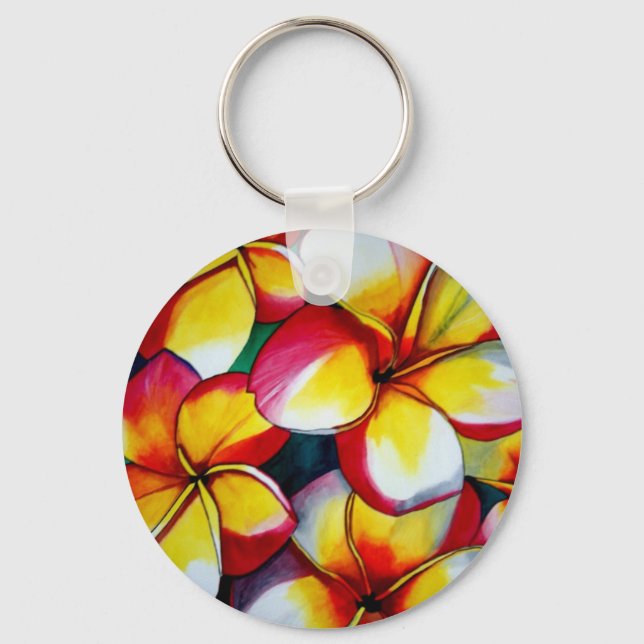 Pink Frangipani flower by Sacha Grossel Art Keychain (Front)