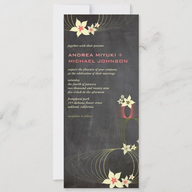 Pink Frangipani Flower Chalkboard Wedding Invite (Front)