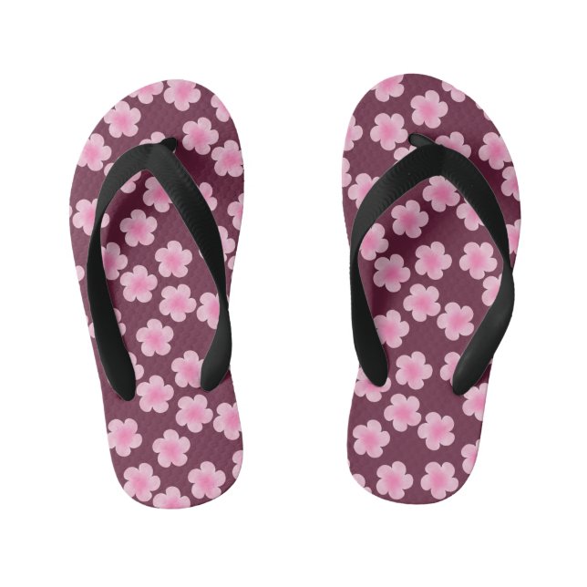 Pink Frangipani Flower Seamless Pattern Kid's Flip Flops (Footbed)