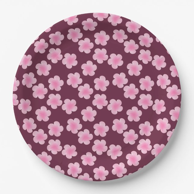 Pink Frangipani Flower Seamless Pattern Paper Plates (Front)