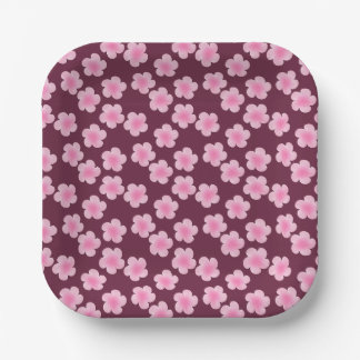 Pink Frangipani Flower Seamless Pattern Paper Plates