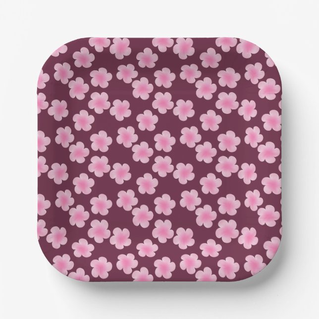 Pink Frangipani Flower Seamless Pattern Paper Plates (Front)