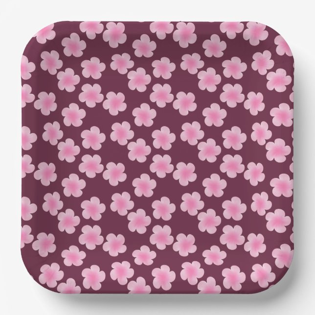 Pink Frangipani Flower Seamless Pattern Paper Plates (Front)