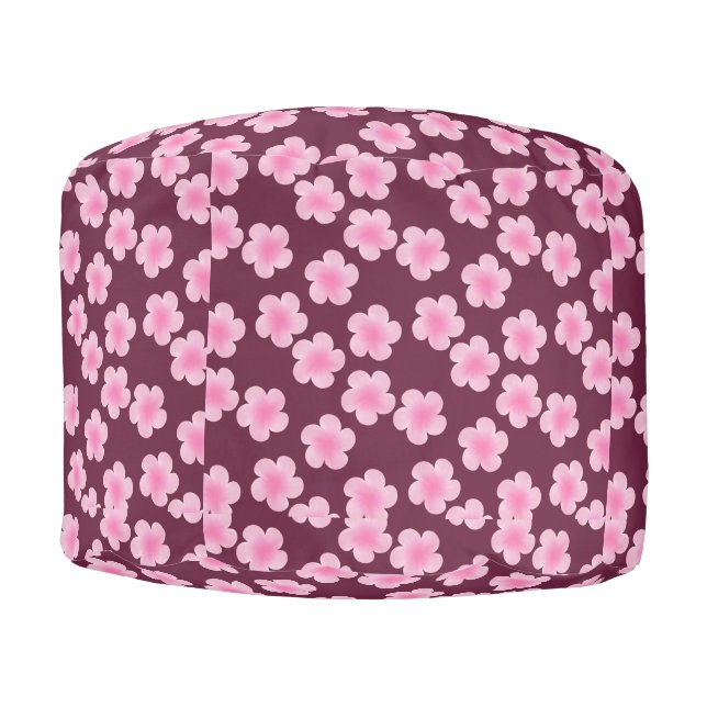 Pink Frangipani Flower Seamless Pattern Pouf (Front)