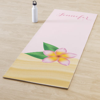 Pink Frangipani Flower With Personaled Name Yoga Mat