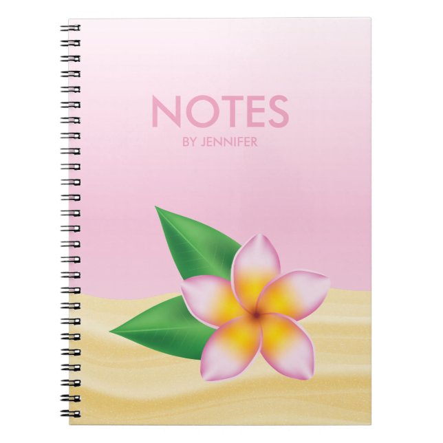 Pink Frangipani Flower With Personalizable Title Notebook (Front)