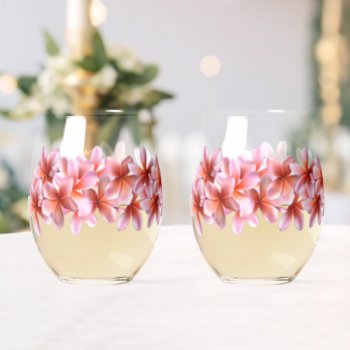 Pink Frangipani Flowers Hawaiian Drink Glasses by sandpiperWedding at Zazzle
