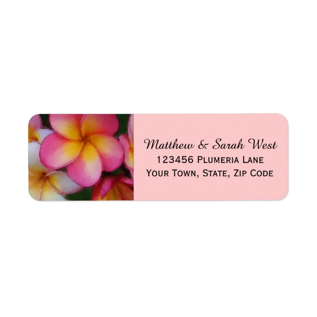 Pink Frangipani Plumeria Tropical Flowers Label (Front)