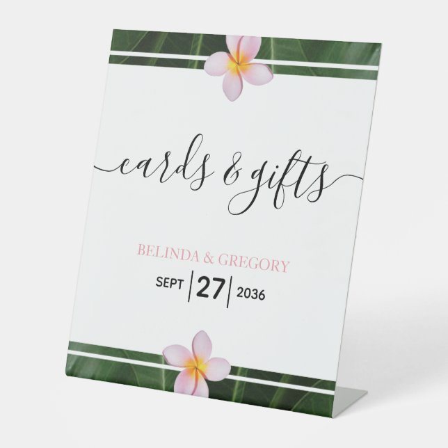 Pink Frangipani Plumeria Wedding Cards & Gifts Pedestal Sign (Front)