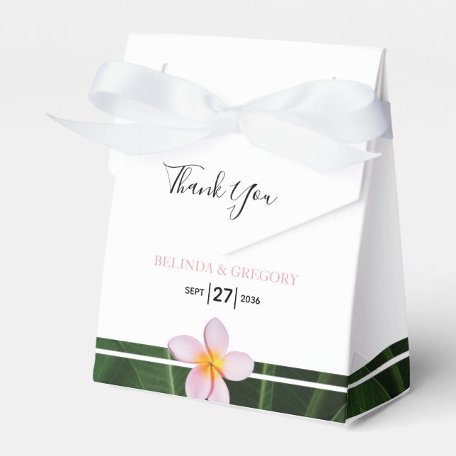 Pink Frangipani Plumeria Wedding Favor Boxes (Front Side)