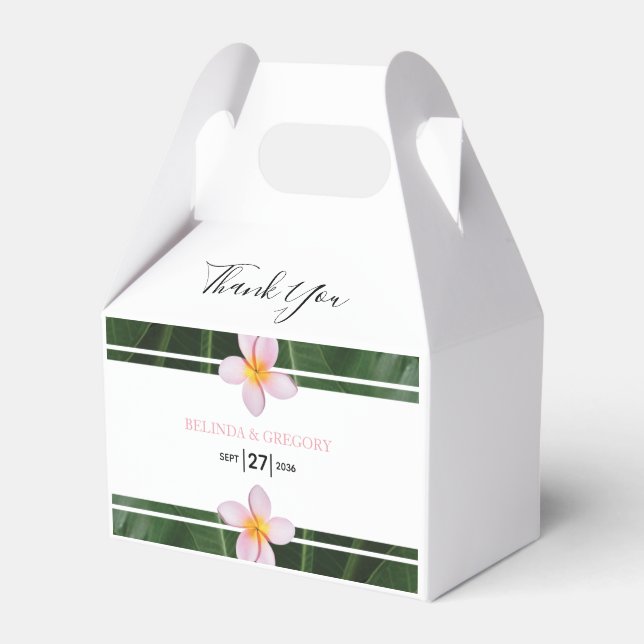 Pink Frangipani Plumeria Wedding Favor Boxes (Front Side)