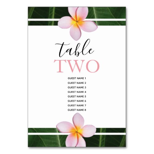 Pink Frangipani Plumeria Wedding Guest Names Table Number