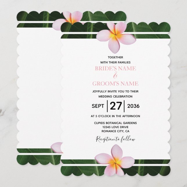 Pink Frangipani Plumeria Wedding Invitations (Front/Back)