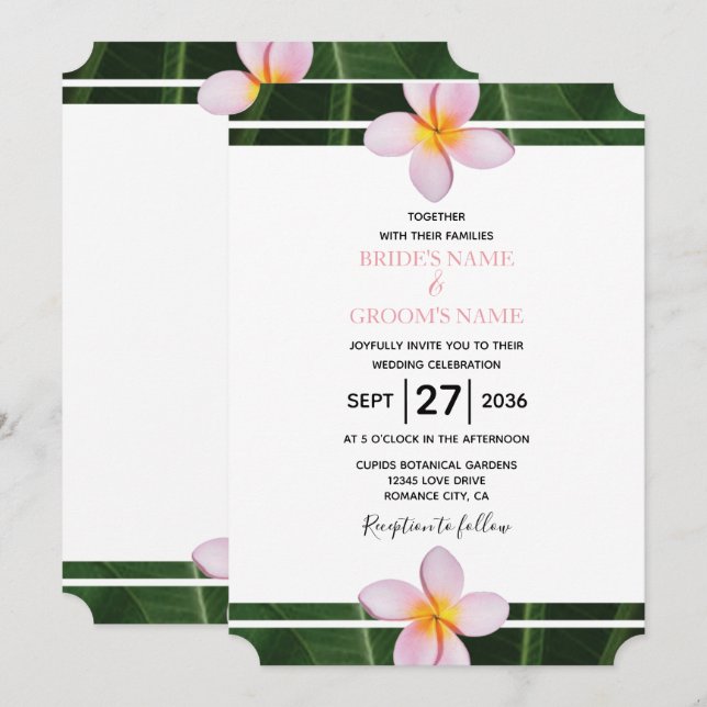 Pink Frangipani Plumeria Wedding Invitations (Front/Back)