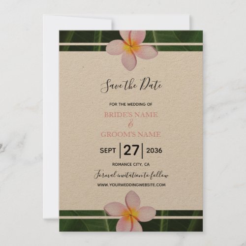 Pink Frangipani Plumeria Wedding Save The Date